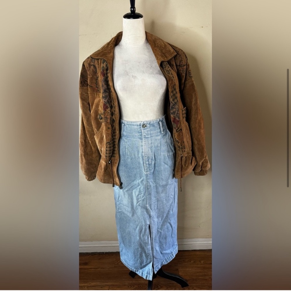 Brown Patterned Bomber Jacket - image 5